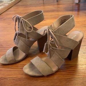 Merona ankle strap taupe lace up block heel 8